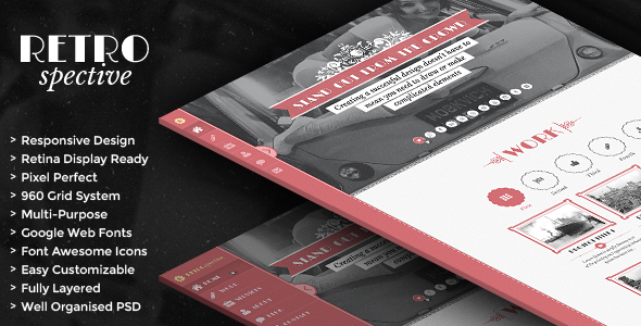 One Page RETRO PSD Template