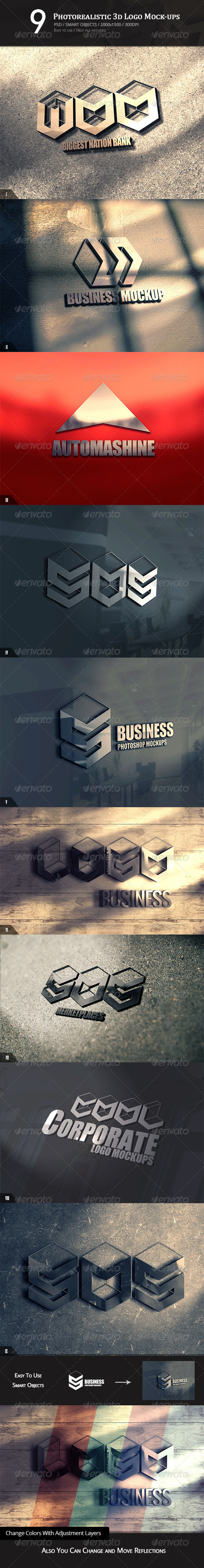 9 Photorealistic 3D Logo Mock-ups 9 Photorealistic 3D Logo Mock-ups