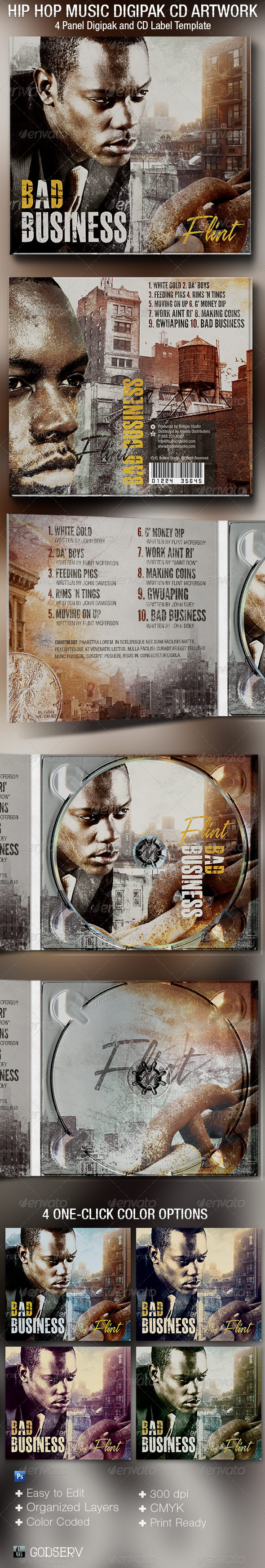 Hip Hop 4 Panel Digipak CD Artwork Template Hip Hop 4 Panel Digipak CD Artwork Template