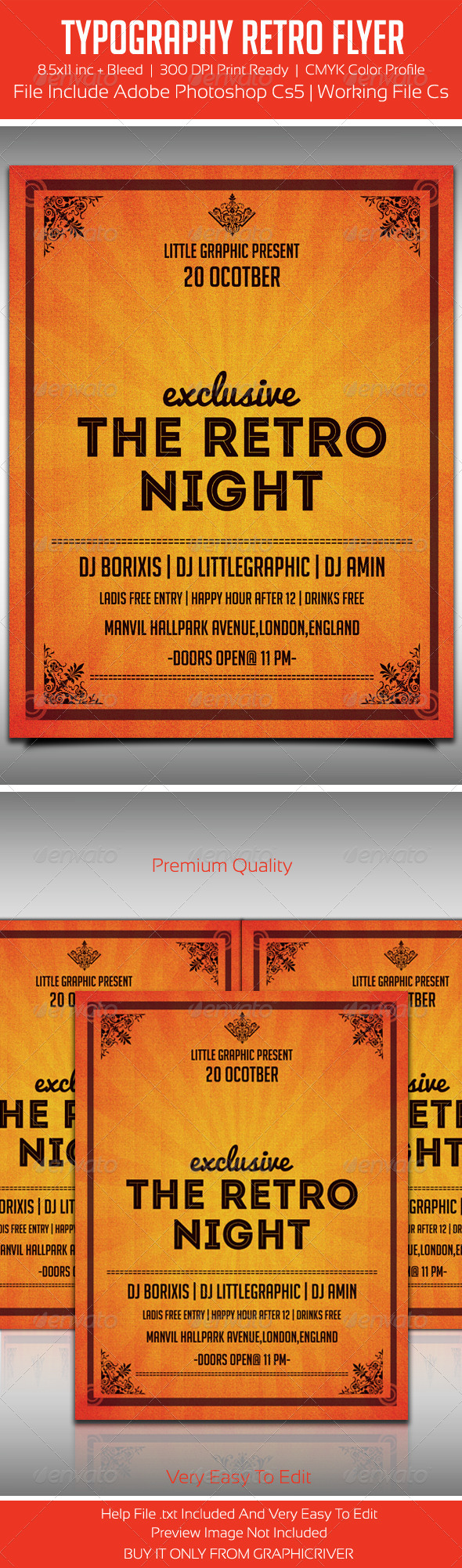 Typography Retro Party Flyer Template - Flyers Print Templates