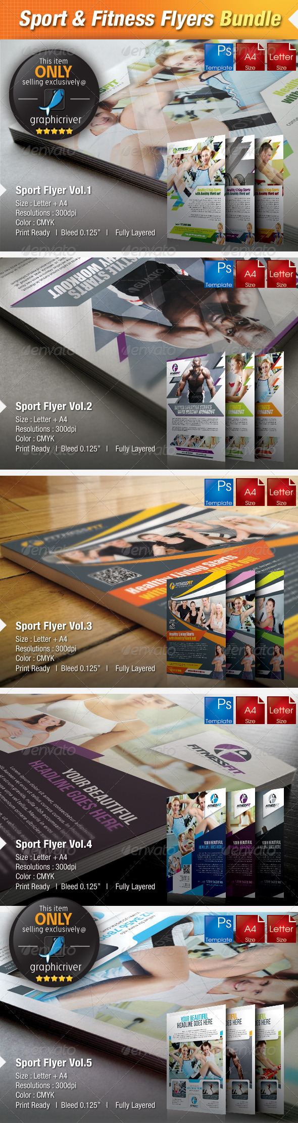 5-in-1 Sport & Fitness Flyers Bundle