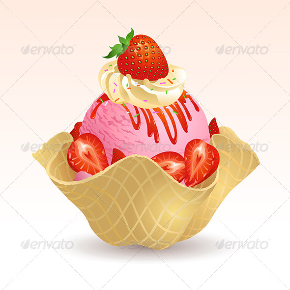 Strawberry Ice Cream with Waffle Basket