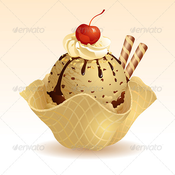 Coffee Ice Cream with Waffle Basket