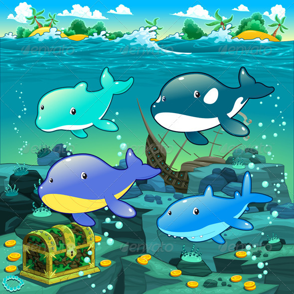 Seascape with Treasure Galleon and Fish Seascape with Treasure Galleon and Fish