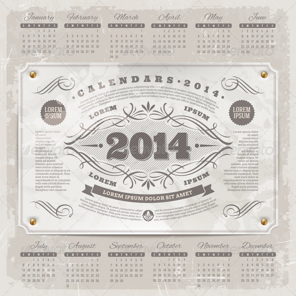 Ornate Vintage Calendar of 2014