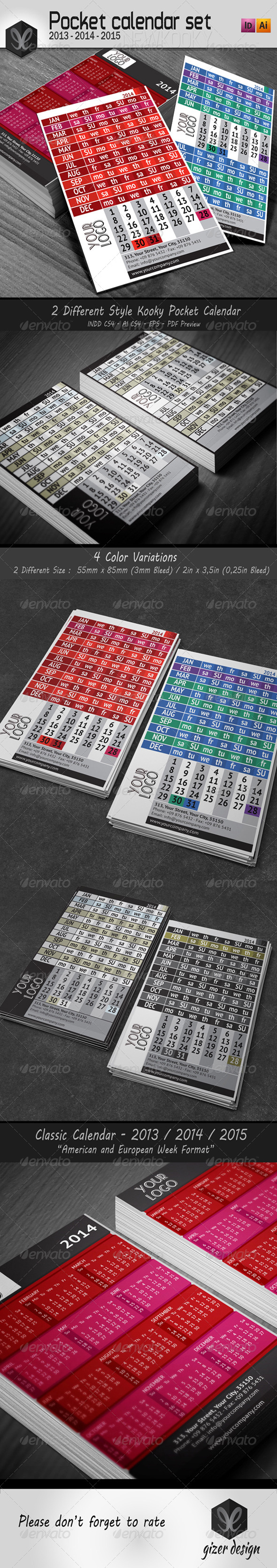 Pocket Calendar 2014 2013 2015 Set New Kooky Pocket Calendar 2014 2013 2015 Set New Kooky