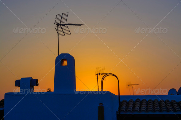 Spanish mission roof with antenna