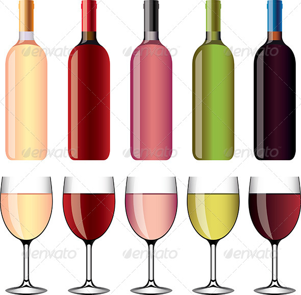 Wine and Wineglasses Vector Set