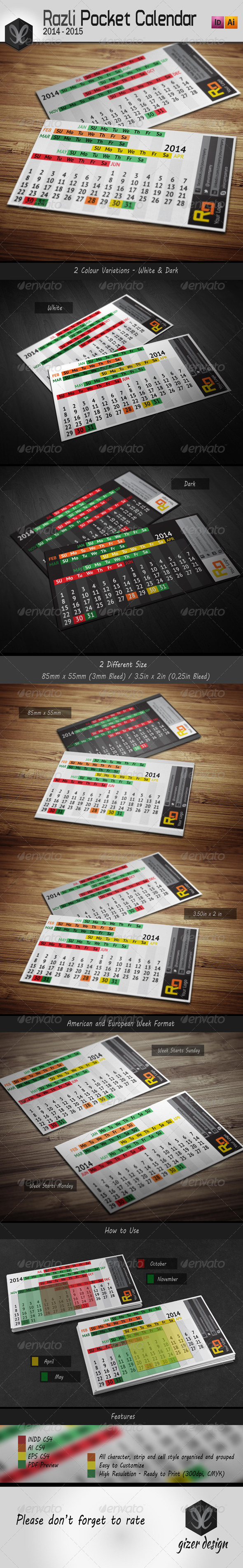 Pocket Calendar 2014 - 2015 / Razli - Calendars Stationery