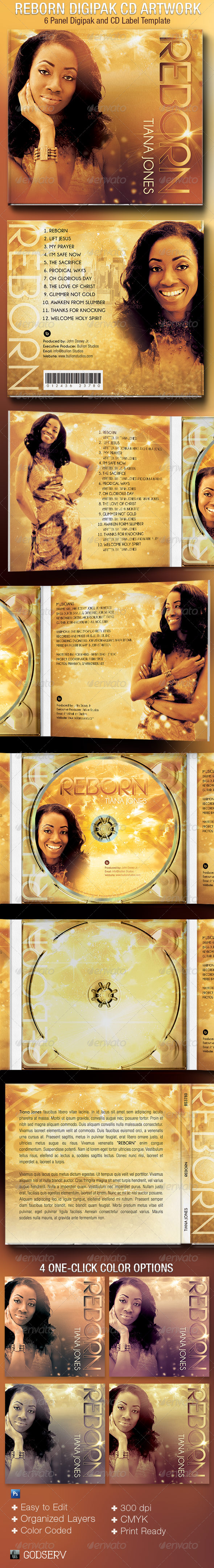Reborn 6 Panel Digipak CD Artwork Template - CD & DVD artwork Print Templates