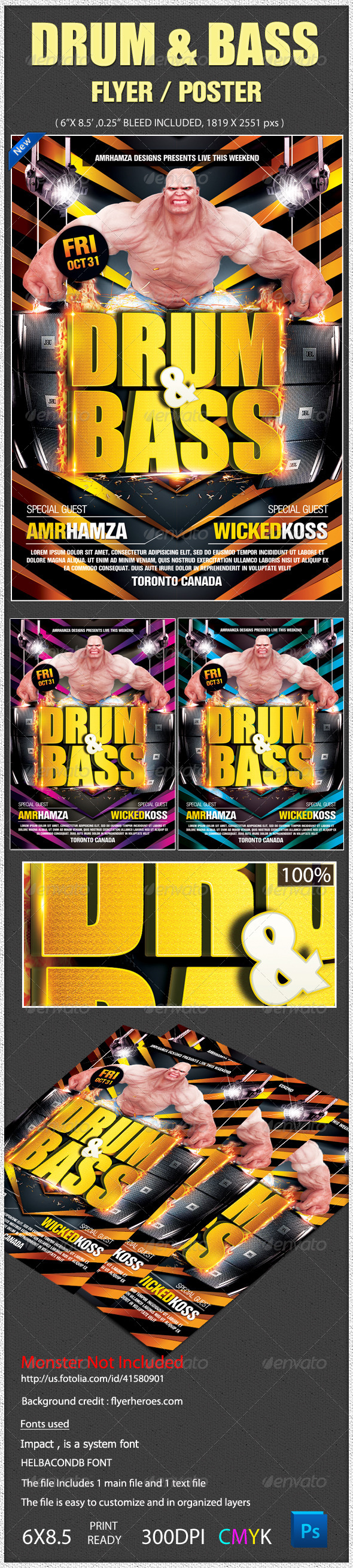 Drum Bass Electro Beats Sound Flyer Poster Drum Bass Electro Beats Sound Flyer Poster