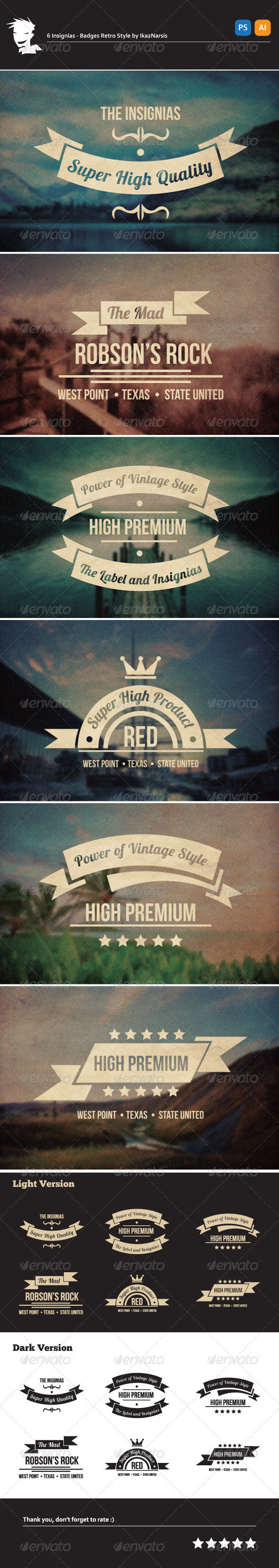 6 Insignias - Badges Retro Style - Badges & Stickers Web Elements