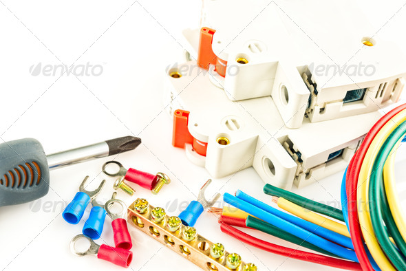electric tools on white background