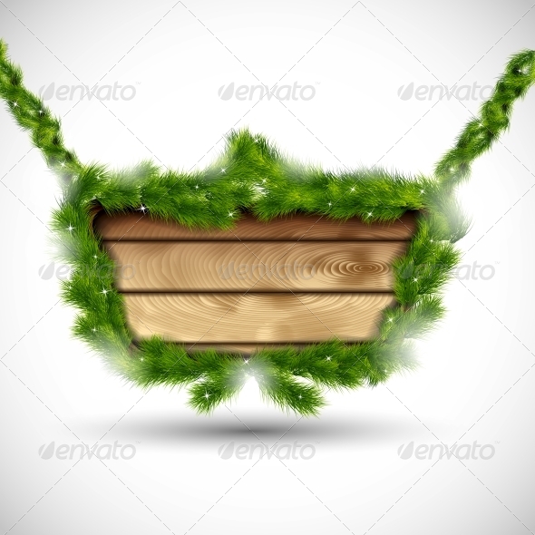 Wooden Board with Fir Branches Wooden Board with Fir Branches