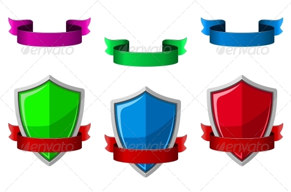 Security Icons with Shields and Ribbons Security Icons with Shields and Ribbons