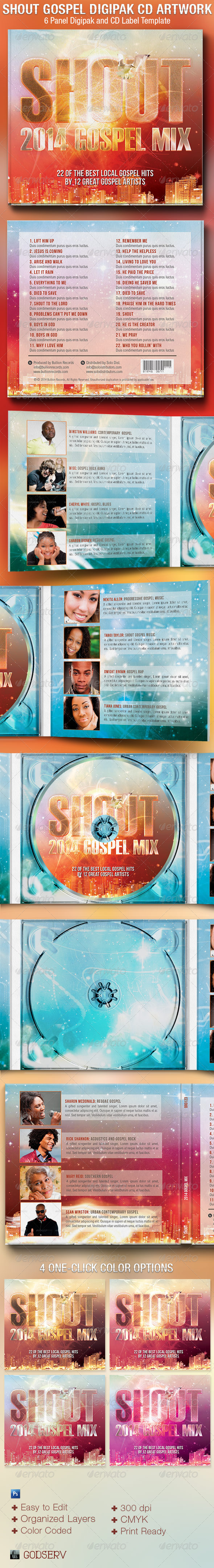 Shout Gospel 6 Panel Digipak CD Artwork Template - CD & DVD Artwork Print Templates
