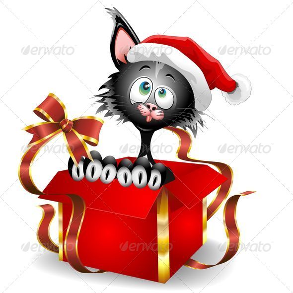 Cat Cartoon on Christmas Gift Cat Cartoon on Christmas Gift