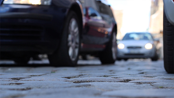Ground View Cobblestone Street Cars Ground View Cobblestone Street Cars
