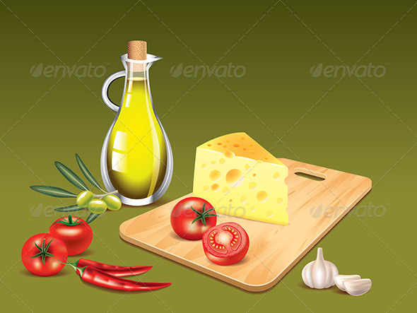 Food Ingredients on Green Cooking Background Food Ingredients on Green Cooking Background