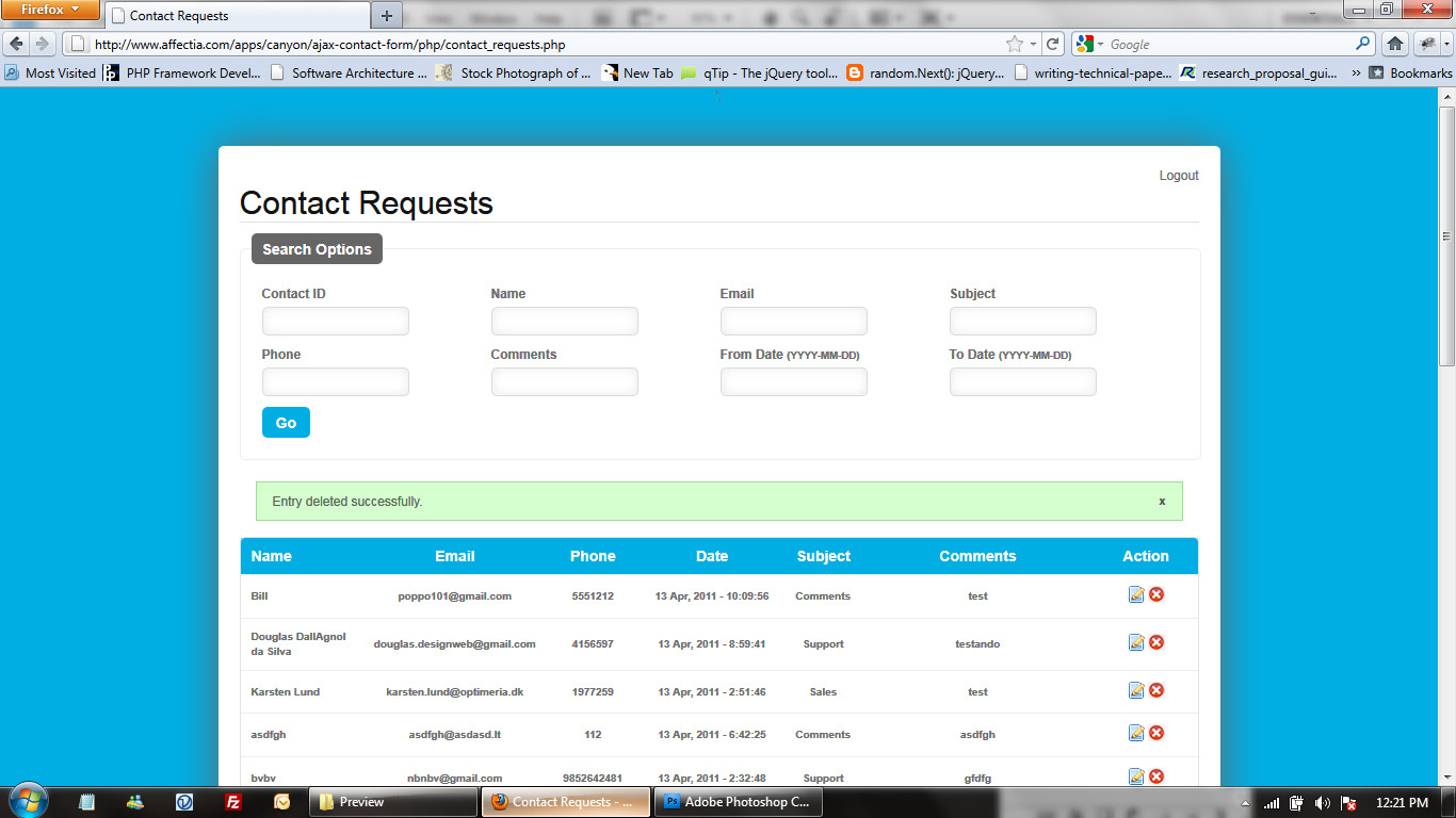 confirmation form bootstrap & PHP Filters Exporter Ajax Admin CSV Form with Contact  Scripts