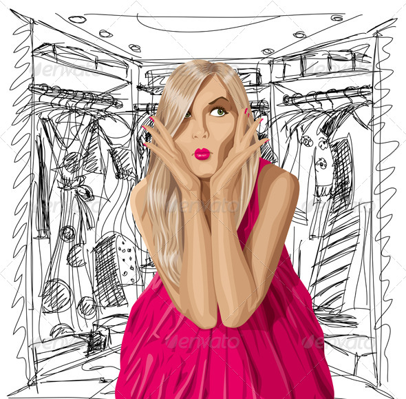 Vector Surprised Blonde in Pink Dress Vector Surprised Blonde in Pink Dress