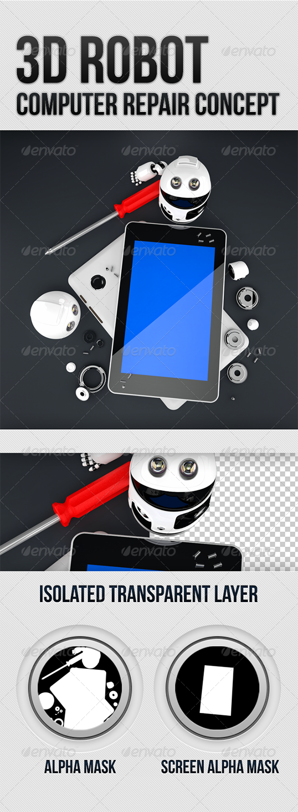 3D Robot Tablet Computer Repair Concept 3D Robot Tablet Computer Repair Concept