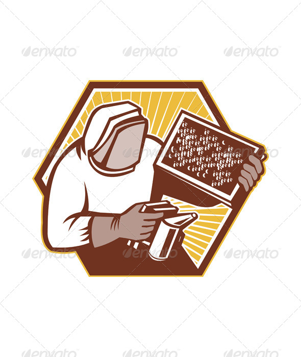 Beekeeper Apiarist Holding Bee Brood Retro Beekeeper Apiarist Holding Bee Brood Retro