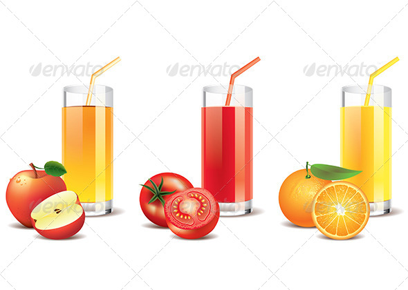 Apple, Tomato and Orange Juice Vector