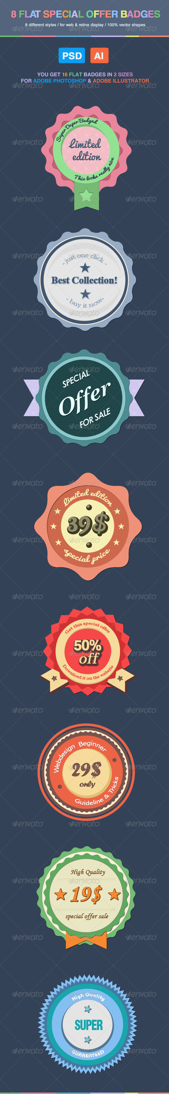 8 Flat Special Offer Badges - Badges & Stickers Web Elements