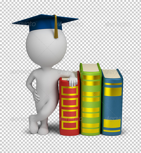 3D small people graduate and books 3D small people graduate and books