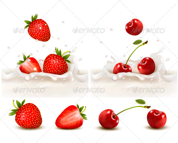 Red Strawberry and Cherries Fruits