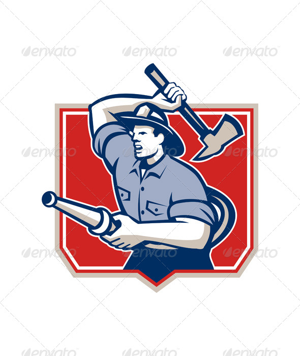 Firefighter Wielding Fire Axe Firefighter Wielding Fire Axe
