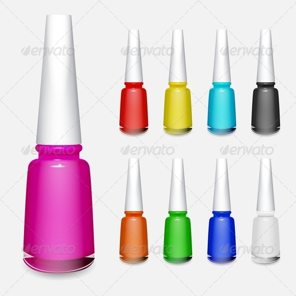 Set of Multicolored Bottles of Nail Polish Set of Multicolored Bottles of Nail Polish