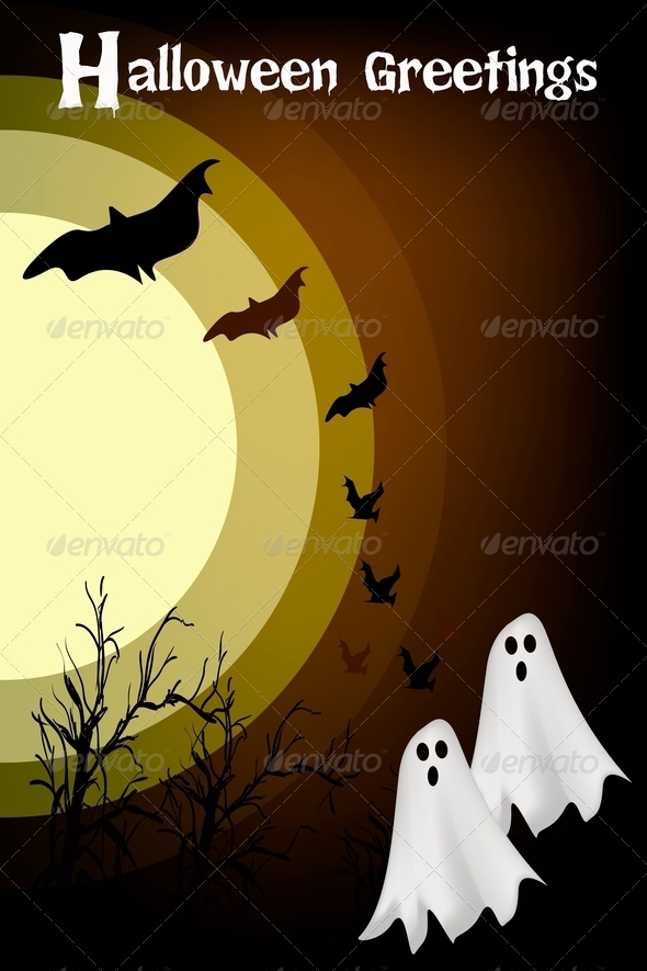 Two Happy Halloween Ghost on Night Background