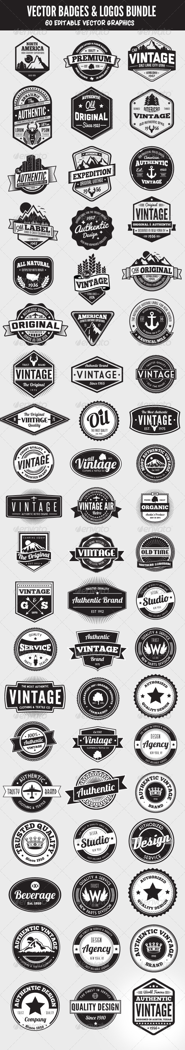 60 Badges and Logos Bundle - Badges & Stickers Web Elements