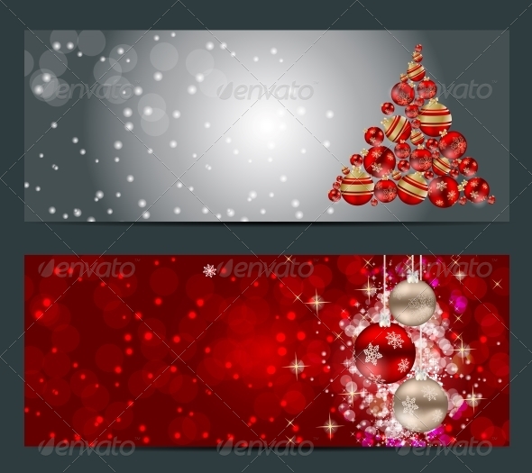 Set of Cards with Christmas Balls, Stars and Snowflakes