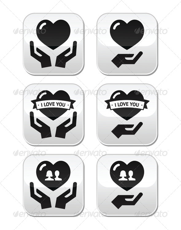 Hands with Heart Love Relationship Buttons Set Hands with Heart Love Relationship Buttons Set