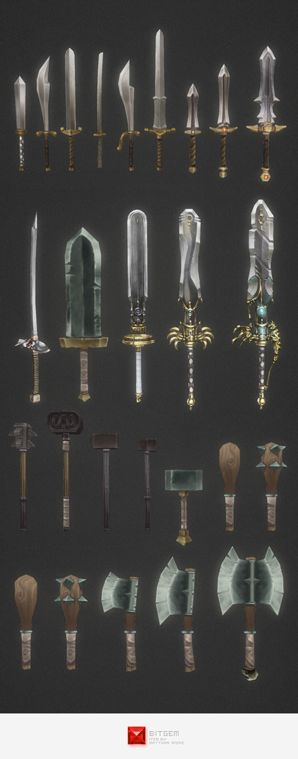 Low Poly Modular Melee Weapon Set - 3DOcean Item for Sale