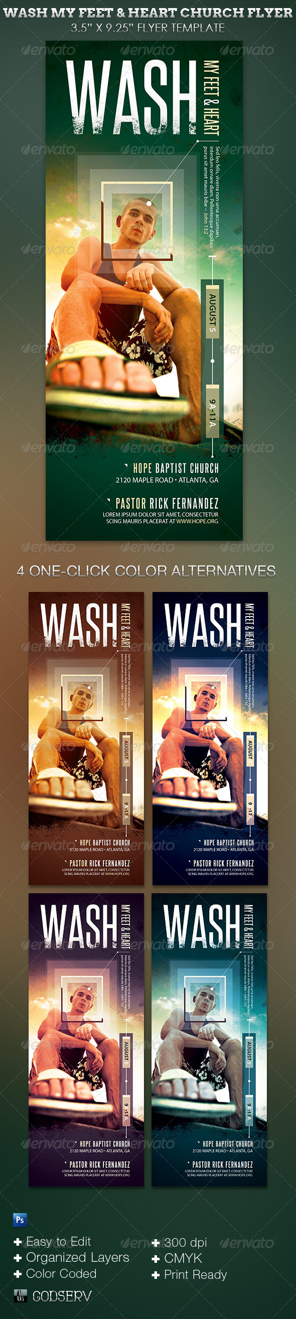Wash My Feet and Heart Church Flyer Template - Church Flyers