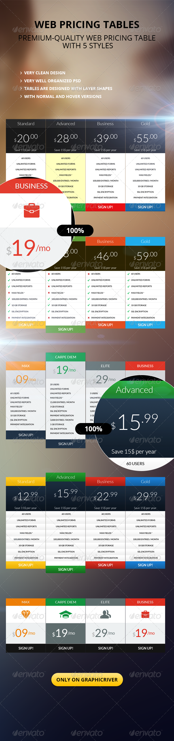 Clean Pricing Table - Tables Web Elements