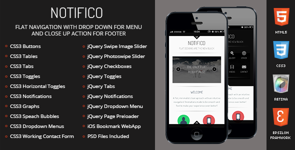 Notifico Mobile Retina | HTML5 & CSS3 and iWebApp