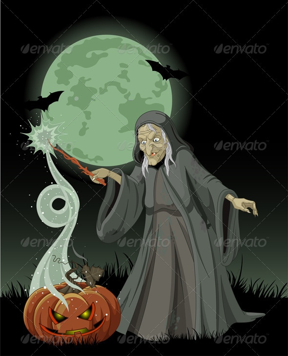 Halloween Witch Casts a Spell