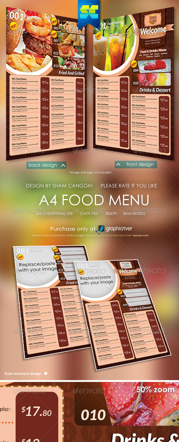 A4 Size Restaurant Menu