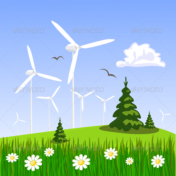 Landscape with Wind Turbine in Background Landscape with Wind Turbine in Background