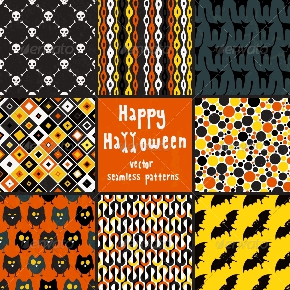 Collection of Halloween Seamless Patterns.