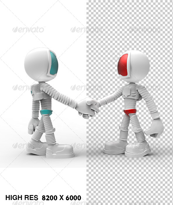 White 3D Guy Character Hand Shake With Friend White 3D Guy Character Hand Shake With Friend