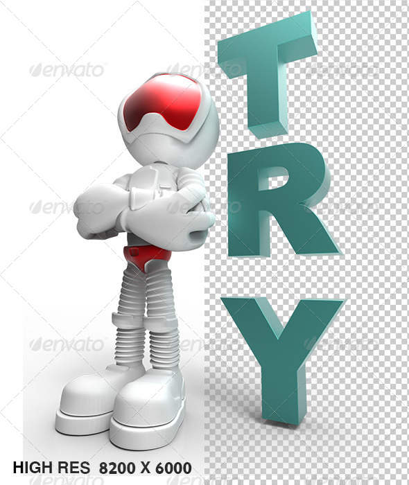 3D Silver Guy Character Tell You Tray Success 3D Silver Guy Character Tell You Tray Success