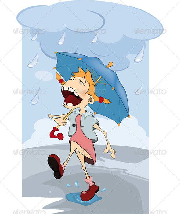 The Girl in the Rain Cartoon GraphicRiver