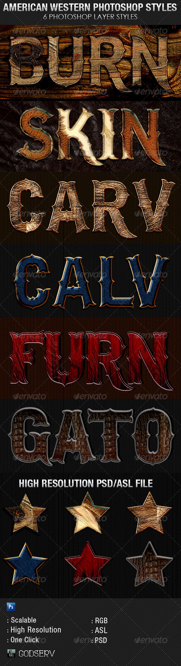 American Western Photoshop Layer Styles - Text Effects Styles