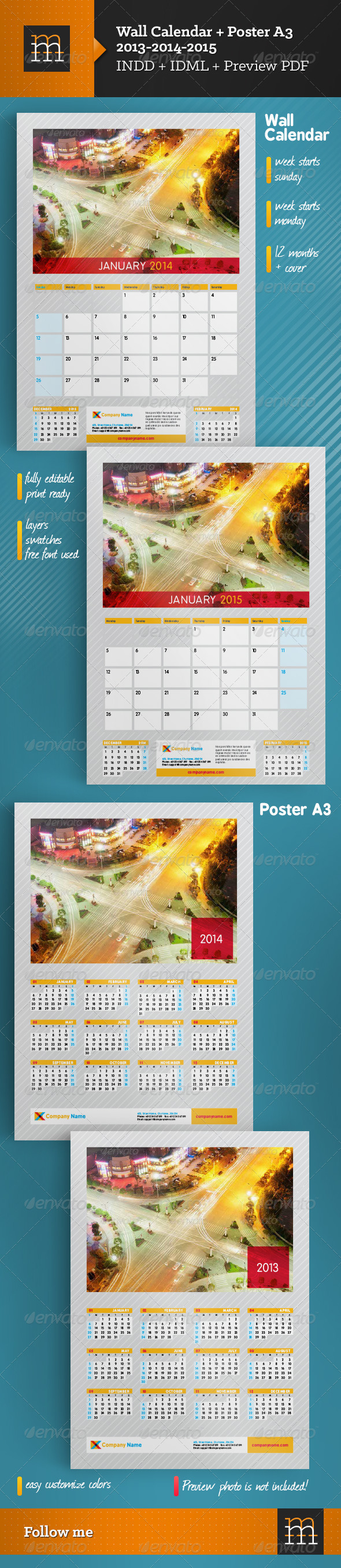 Wall Calendar & Poster A3 2013-2014-2015 Wall Calendar & Poster A3 2013-2014-2015
